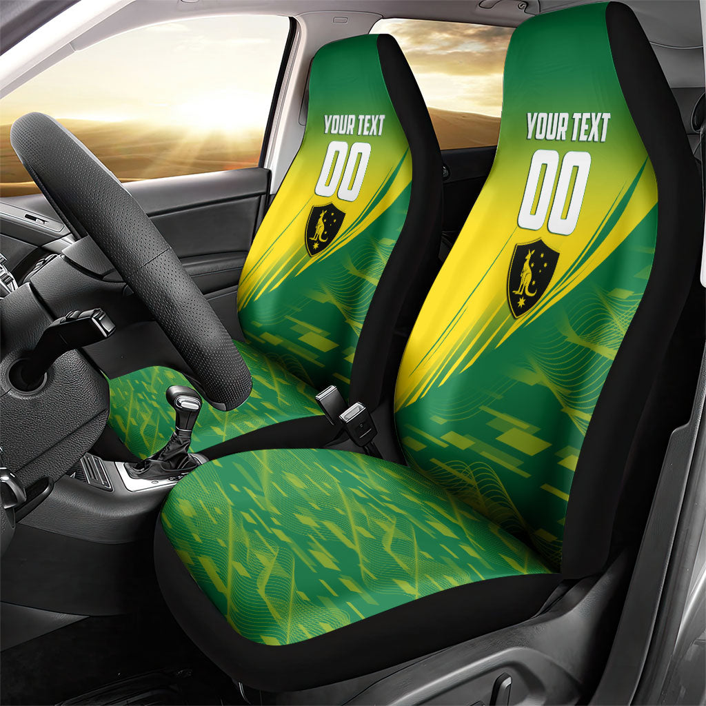 Personalized Socceroos Sport Car Seat Cover Green Gold Dynamic Wave Pattern