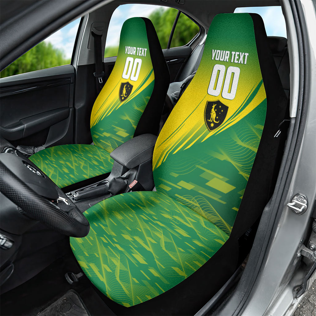 Personalized Socceroos Sport Car Seat Cover Green Gold Dynamic Wave Pattern