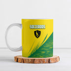 Personalized Socceroos Sport Ceramic Mug Green Gold Dynamic Wave Pattern