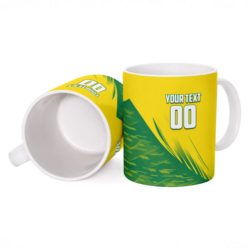 Personalized Socceroos Sport Ceramic Mug Green Gold Dynamic Wave Pattern