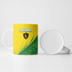 Personalized Socceroos Sport Ceramic Mug Green Gold Dynamic Wave Pattern
