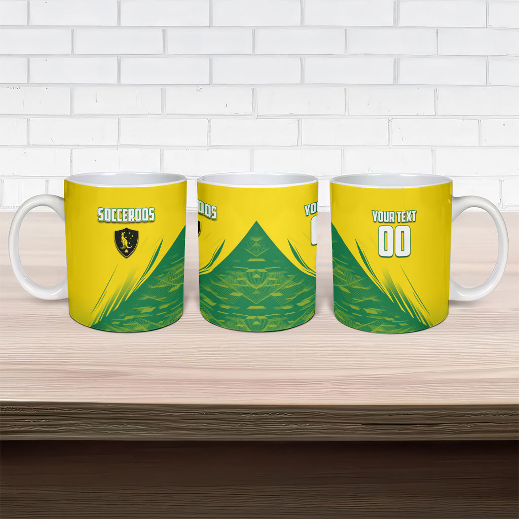 Personalized Socceroos Sport Ceramic Mug Green Gold Dynamic Wave Pattern