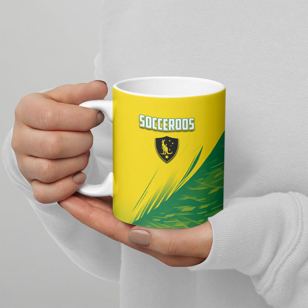 Personalized Socceroos Sport Ceramic Mug Green Gold Dynamic Wave Pattern