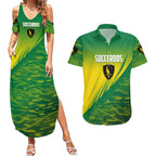 Personalized Socceroos Sport Couples Matching Summer Maxi Dress and Hawaiian Shirt Green Gold Dynamic Wave Pattern