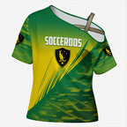 Personalized Socceroos Sport Cross Shoulder Shirt Green Gold Dynamic Wave Pattern