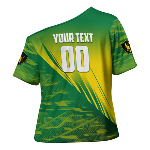 Personalized Socceroos Sport Cross Shoulder Shirt Green Gold Dynamic Wave Pattern