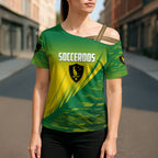 Personalized Socceroos Sport Cross Shoulder Shirt Green Gold Dynamic Wave Pattern