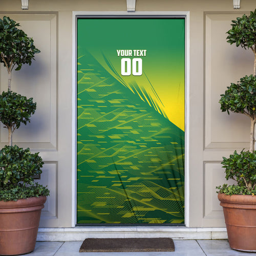Personalized Socceroos Sport Door Cover Green Gold Dynamic Wave Pattern