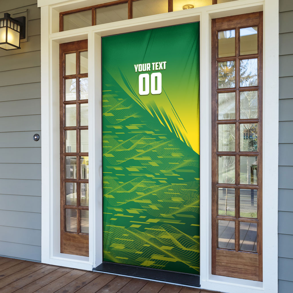 Personalized Socceroos Sport Door Cover Green Gold Dynamic Wave Pattern
