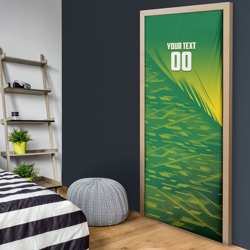 Personalized Socceroos Sport Door Cover Green Gold Dynamic Wave Pattern