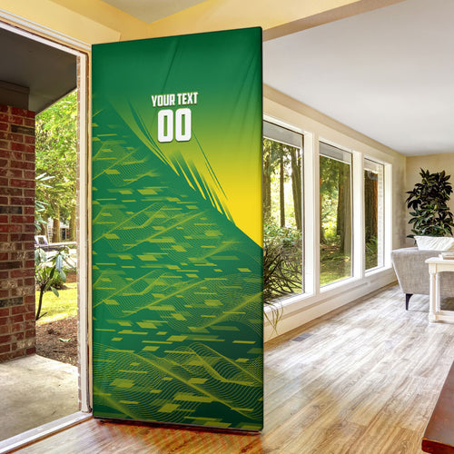 Personalized Socceroos Sport Door Cover Green Gold Dynamic Wave Pattern