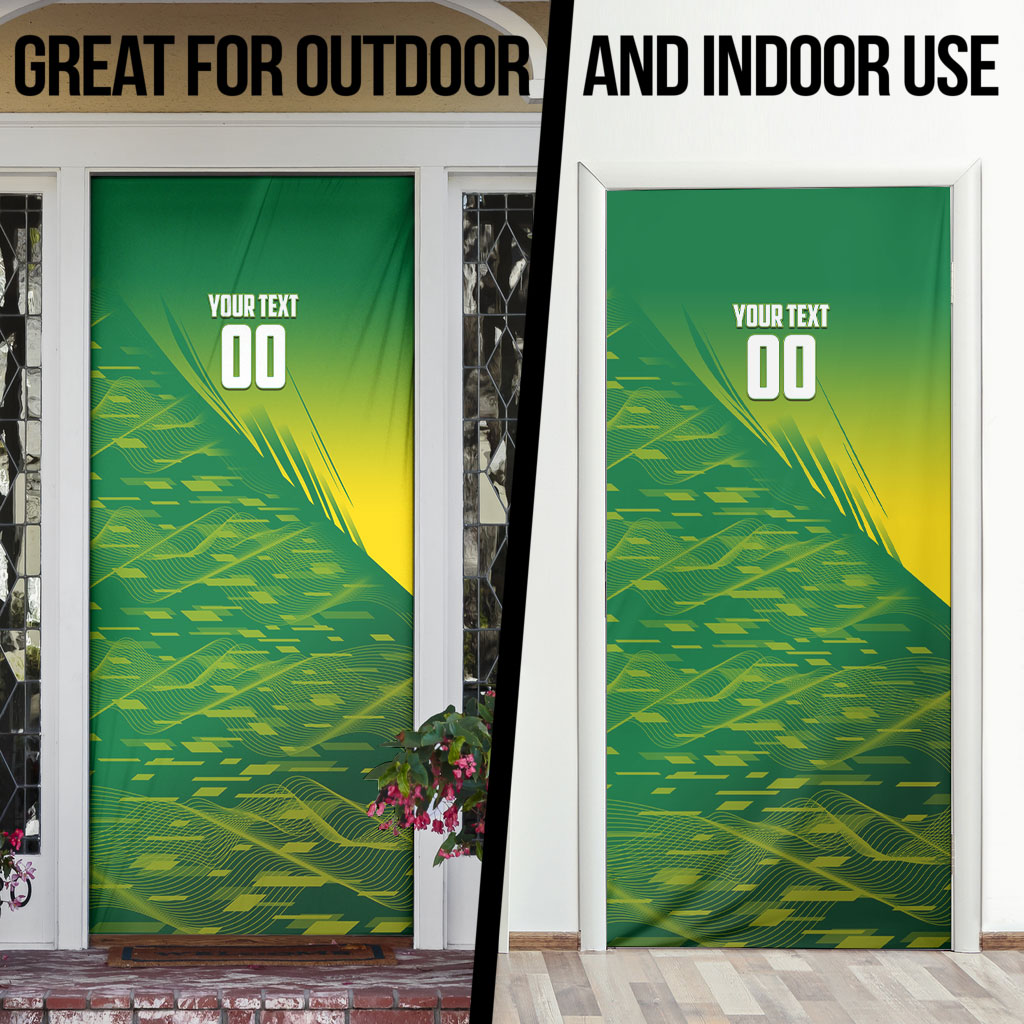 Personalized Socceroos Sport Door Cover Green Gold Dynamic Wave Pattern