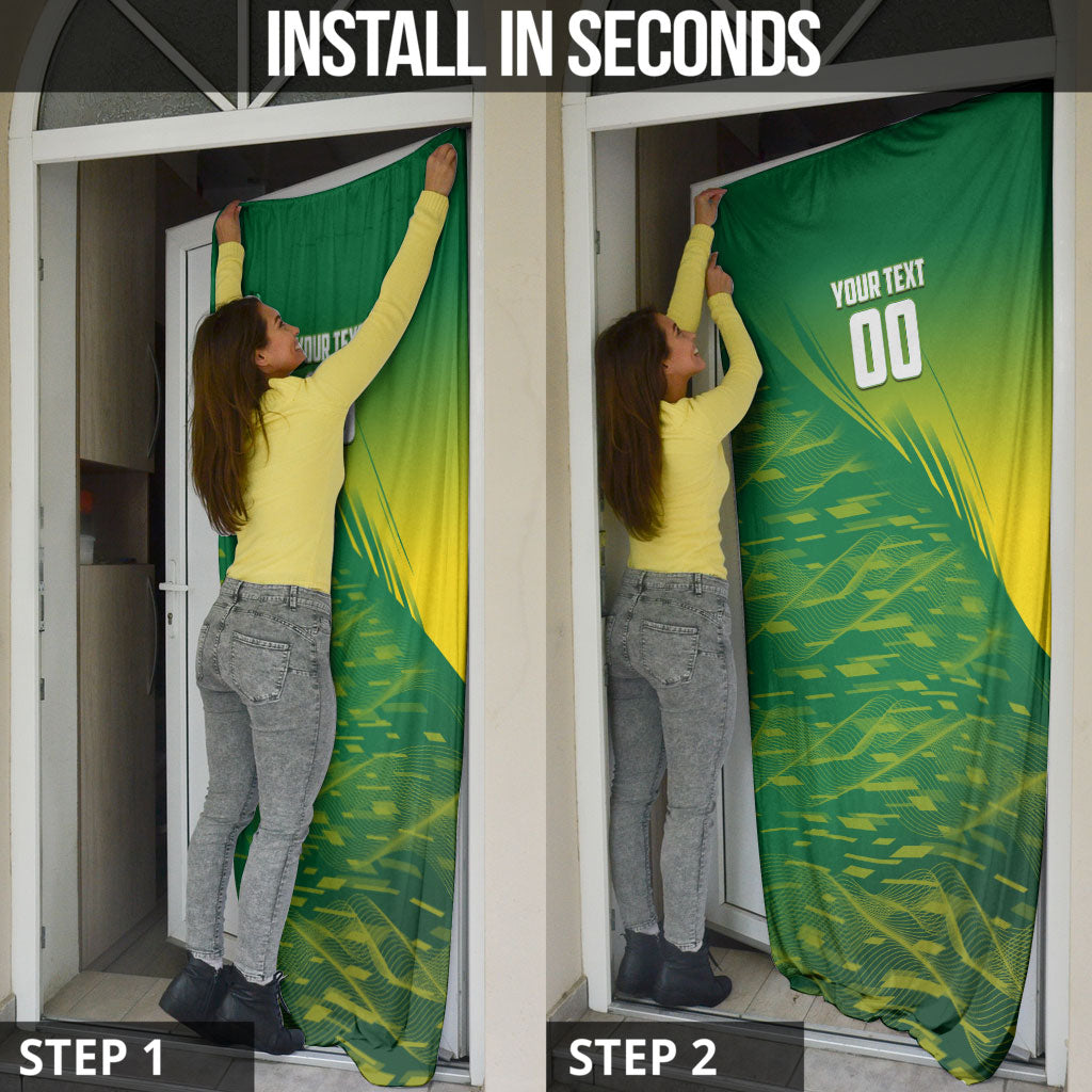 Personalized Socceroos Sport Door Cover Green Gold Dynamic Wave Pattern