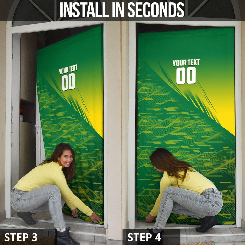 Personalized Socceroos Sport Door Cover Green Gold Dynamic Wave Pattern