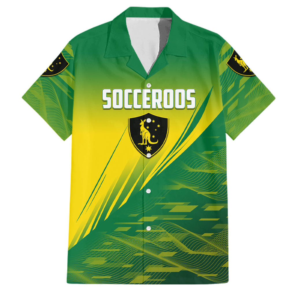 Personalized Socceroos Sport Family Matching Long Sleeve Bodycon Dress and Hawaiian Shirt Green Gold Dynamic Wave Pattern