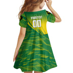 Personalized Socceroos Sport Family Matching Mermaid Dress and Hawaiian Shirt Green Gold Dynamic Wave Pattern