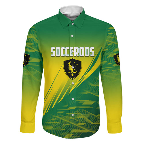Personalized Socceroos Sport Family Matching Mermaid Dress and Hawaiian Shirt Green Gold Dynamic Wave Pattern