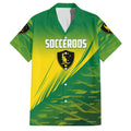 Personalized Socceroos Sport Family Matching Short Sleeve Bodycon Dress and Hawaiian Shirt Green Gold Dynamic Wave Pattern