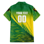 Personalized Socceroos Sport Family Matching Short Sleeve Bodycon Dress and Hawaiian Shirt Green Gold Dynamic Wave Pattern
