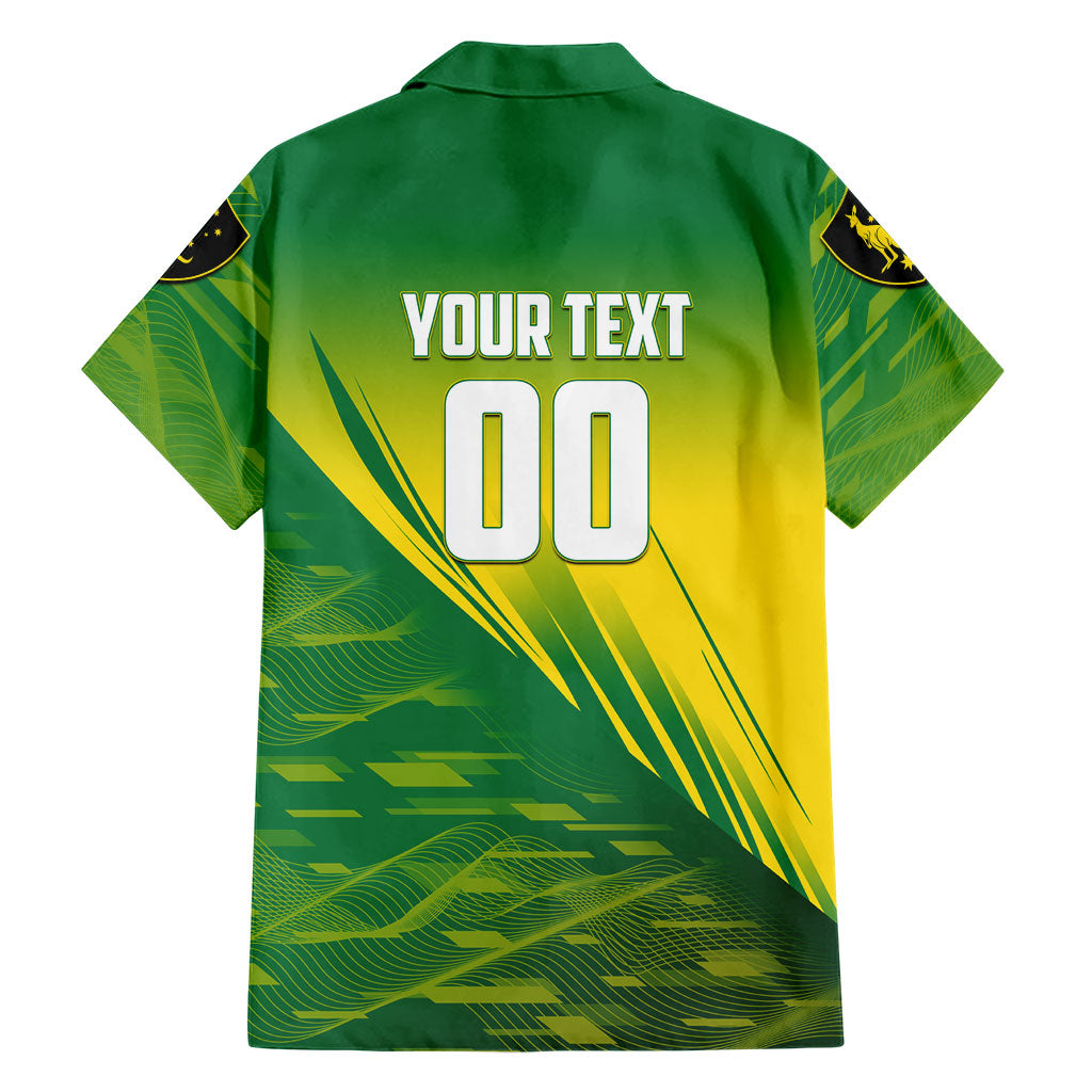 Personalized Socceroos Sport Family Matching Short Sleeve Bodycon Dress and Hawaiian Shirt Green Gold Dynamic Wave Pattern