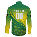 Personalized Socceroos Sport Family Matching Short Sleeve Bodycon Dress and Hawaiian Shirt Green Gold Dynamic Wave Pattern