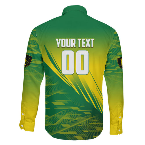 Personalized Socceroos Sport Family Matching Summer Maxi Dress and Hawaiian Shirt Green Gold Dynamic Wave Pattern