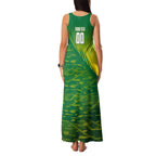 Personalized Socceroos Sport Family Matching Tank Maxi Dress and Hawaiian Shirt Green Gold Dynamic Wave Pattern