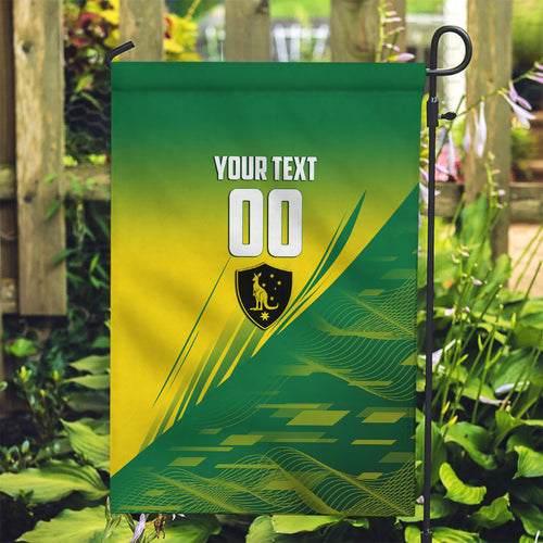 Personalized Socceroos Sport Garden Flag Green Gold Dynamic Wave Pattern