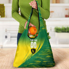 Personalized Socceroos Sport Grocery Bag Green Gold Dynamic Wave Pattern