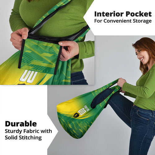 Personalized Socceroos Sport Grocery Bag Green Gold Dynamic Wave Pattern