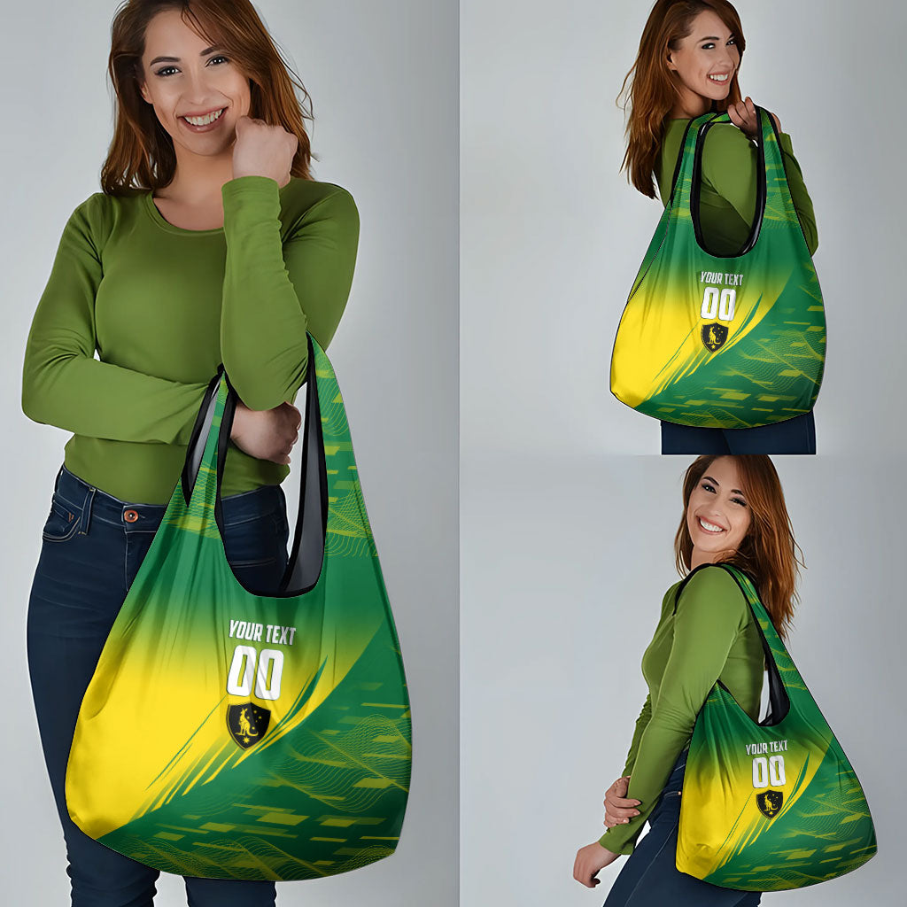Personalized Socceroos Sport Grocery Bag Green Gold Dynamic Wave Pattern