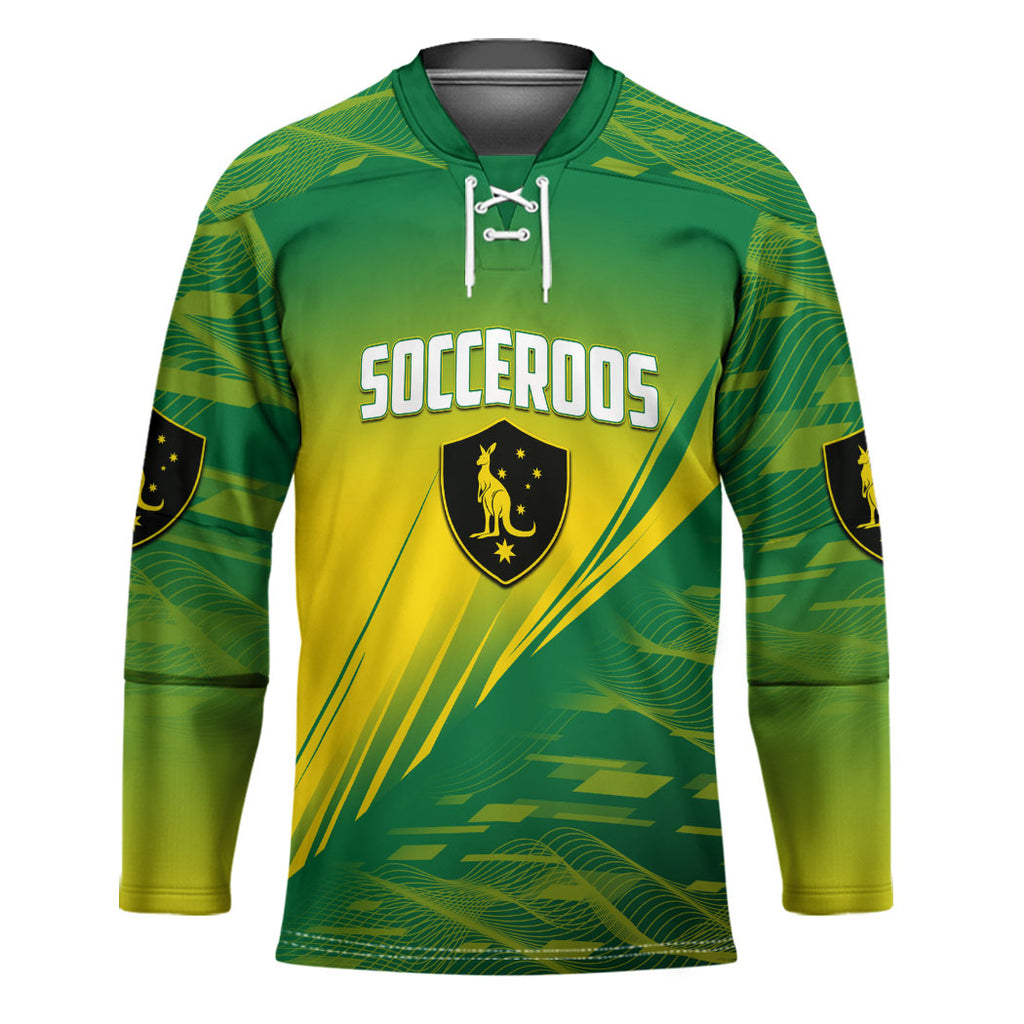 Personalized Socceroos Sport Hockey Jersey Green Gold Dynamic Wave Pattern