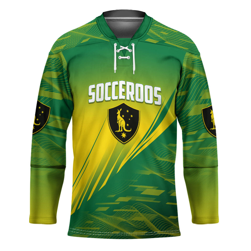 Personalized Socceroos Sport Hockey Jersey Green Gold Dynamic Wave Pattern