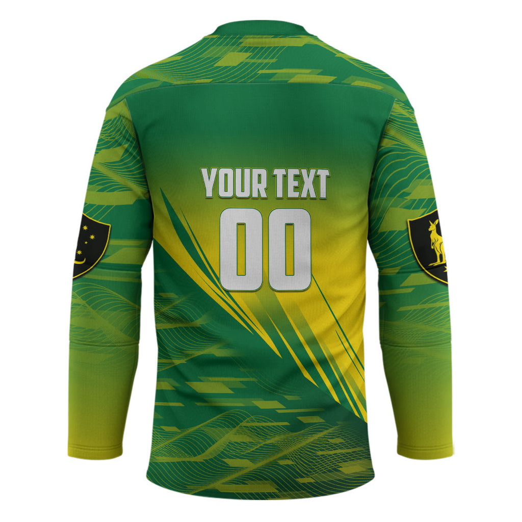 Personalized Socceroos Sport Hockey Jersey Green Gold Dynamic Wave Pattern