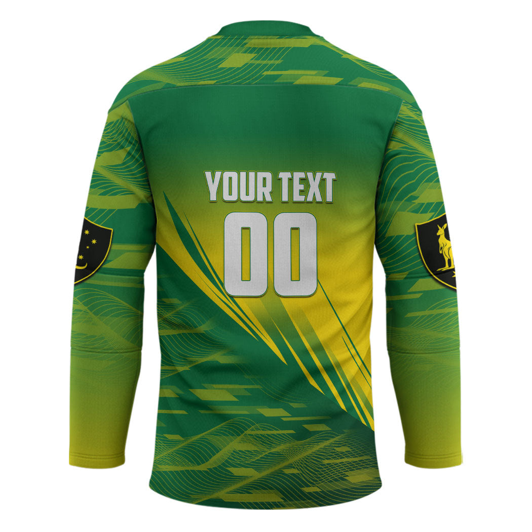 Personalized Socceroos Sport Hockey Jersey Green Gold Dynamic Wave Pattern