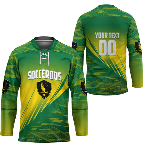 Personalized Socceroos Sport Hockey Jersey Green Gold Dynamic Wave Pattern