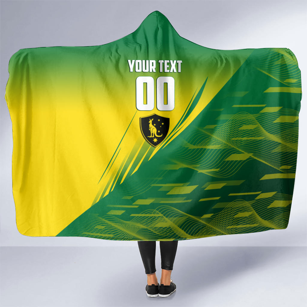 Personalized Socceroos Sport Hooded Blanket Green Gold Dynamic Wave Pattern
