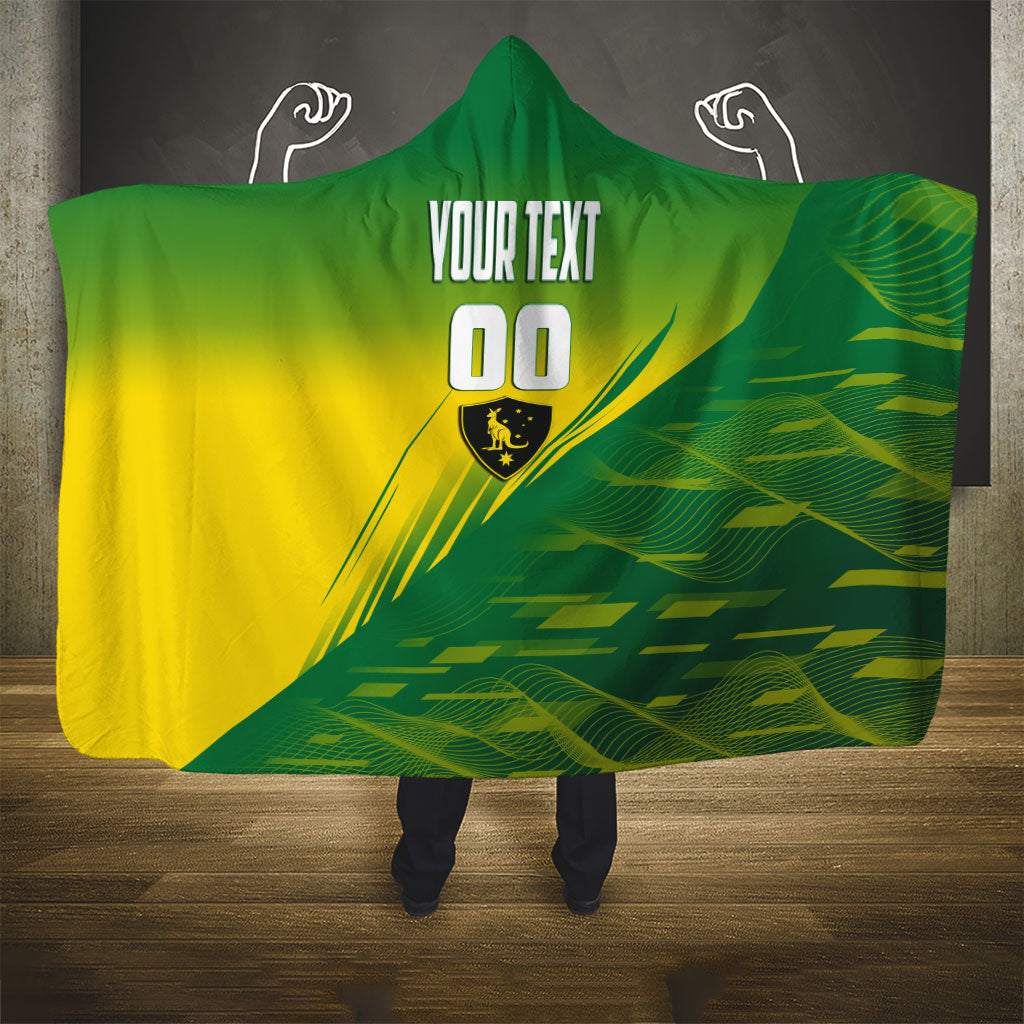 Personalized Socceroos Sport Hooded Blanket Green Gold Dynamic Wave Pattern