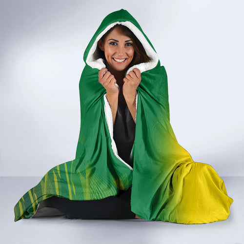 Personalized Socceroos Sport Hooded Blanket Green Gold Dynamic Wave Pattern