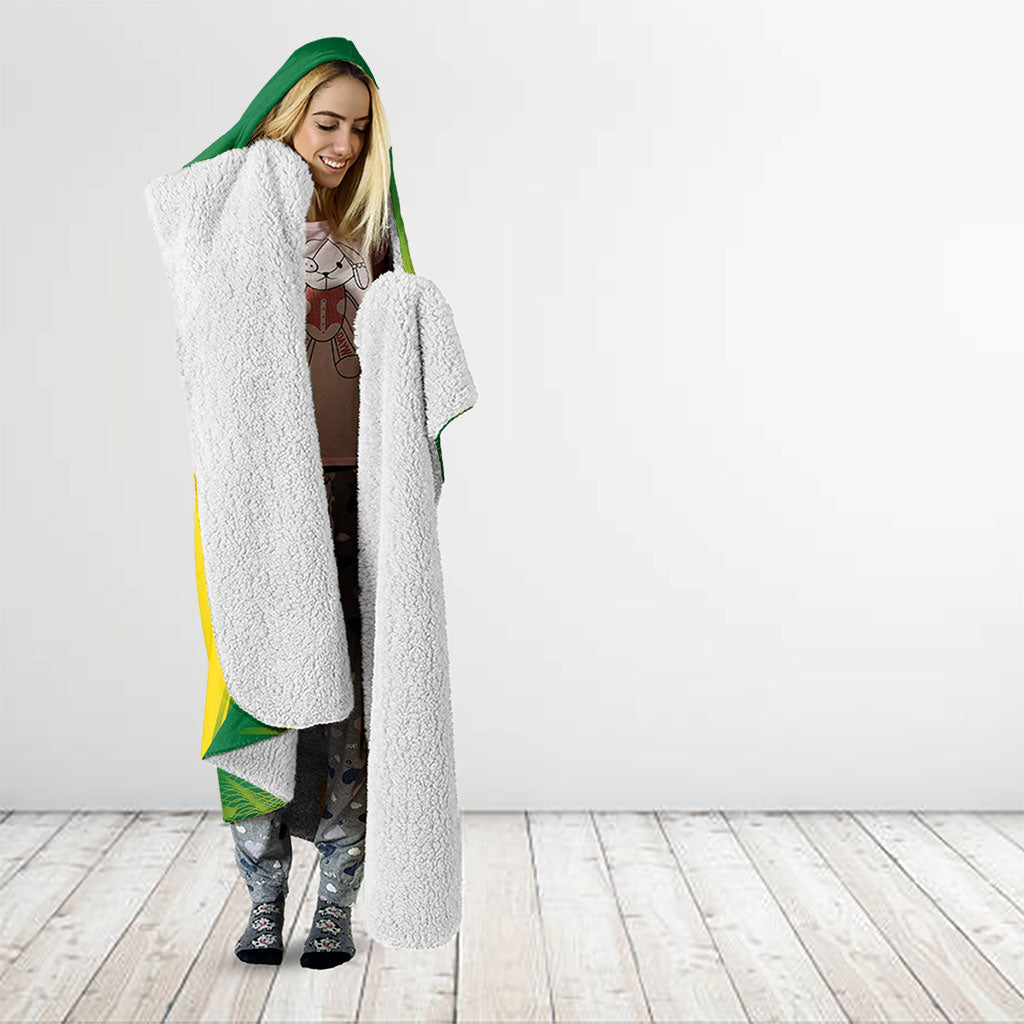 Personalized Socceroos Sport Hooded Blanket Green Gold Dynamic Wave Pattern