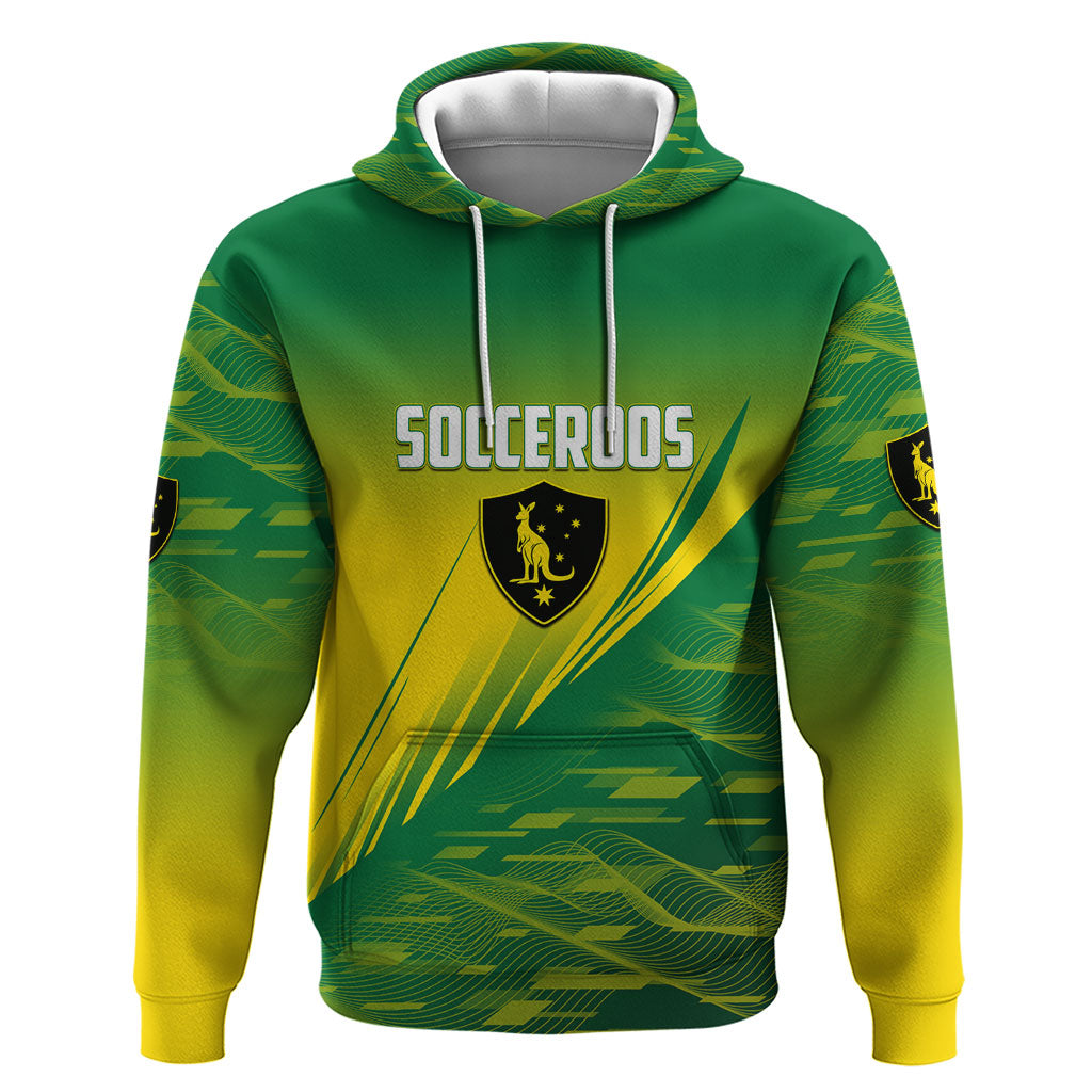 Personalized Socceroos Sport Hoodie Green Gold Dynamic Wave Pattern