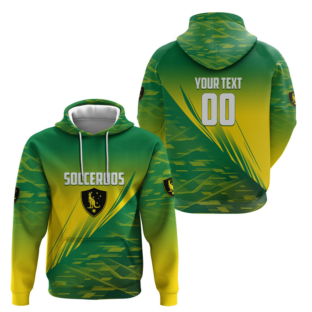 Personalized Socceroos Sport Hoodie Green Gold Dynamic Wave Pattern