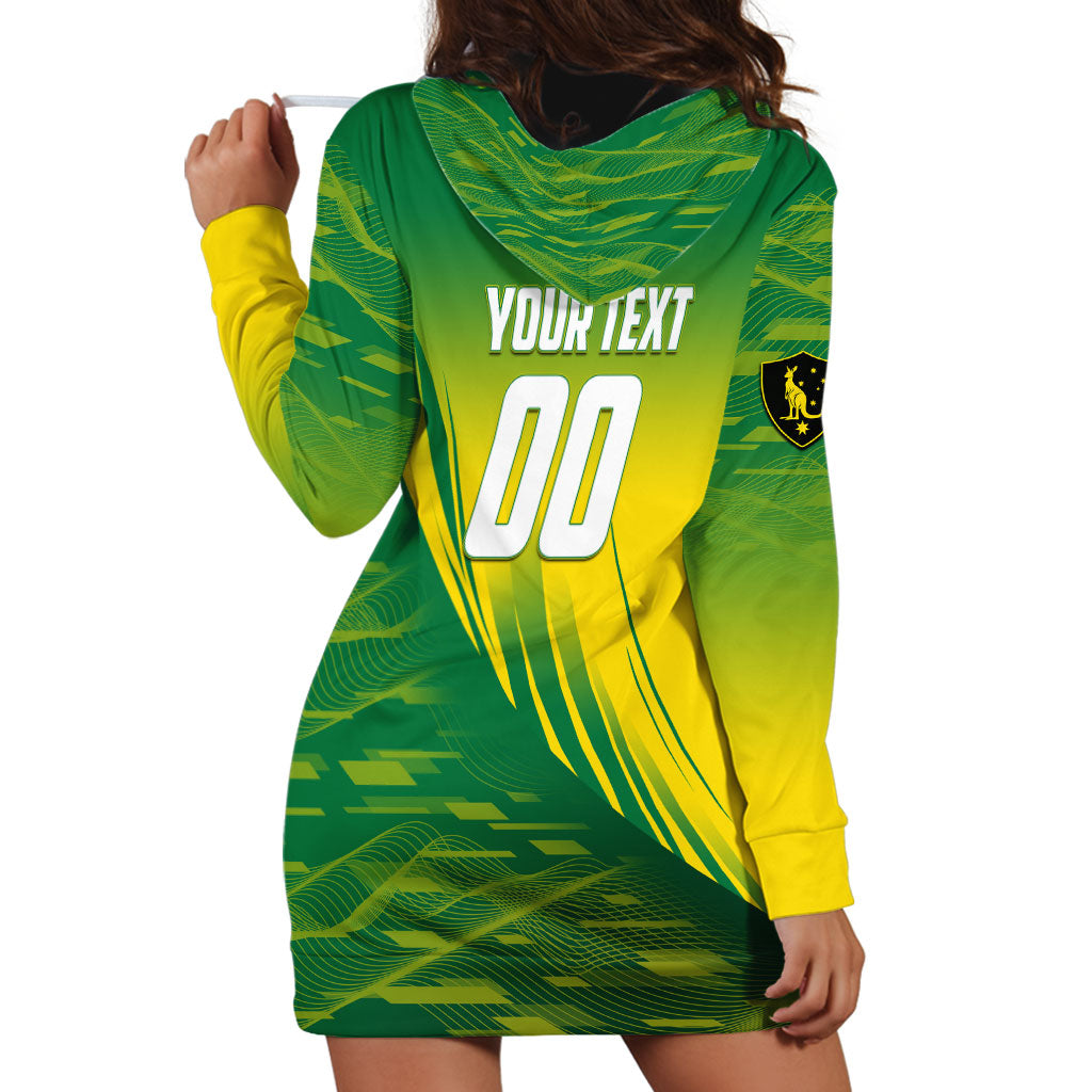 Personalized Socceroos Sport Hoodie Dress Green Gold Dynamic Wave Pattern
