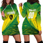 Personalized Socceroos Sport Hoodie Dress Green Gold Dynamic Wave Pattern