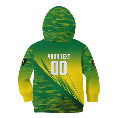 Personalized Socceroos Sport Kid Hoodie Green Gold Dynamic Wave Pattern