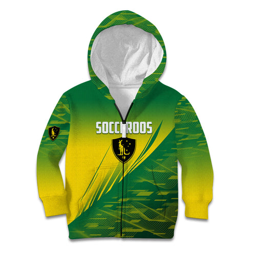 Personalized Socceroos Sport Kid Hoodie Green Gold Dynamic Wave Pattern