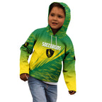 Personalized Socceroos Sport Kid Hoodie Green Gold Dynamic Wave Pattern