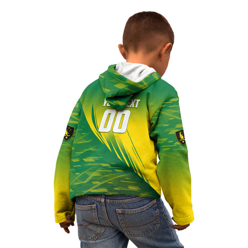 Personalized Socceroos Sport Kid Hoodie Green Gold Dynamic Wave Pattern