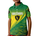 Personalized Socceroos Sport Kid Polo Shirt Green Gold Dynamic Wave Pattern