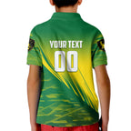 Personalized Socceroos Sport Kid Polo Shirt Green Gold Dynamic Wave Pattern